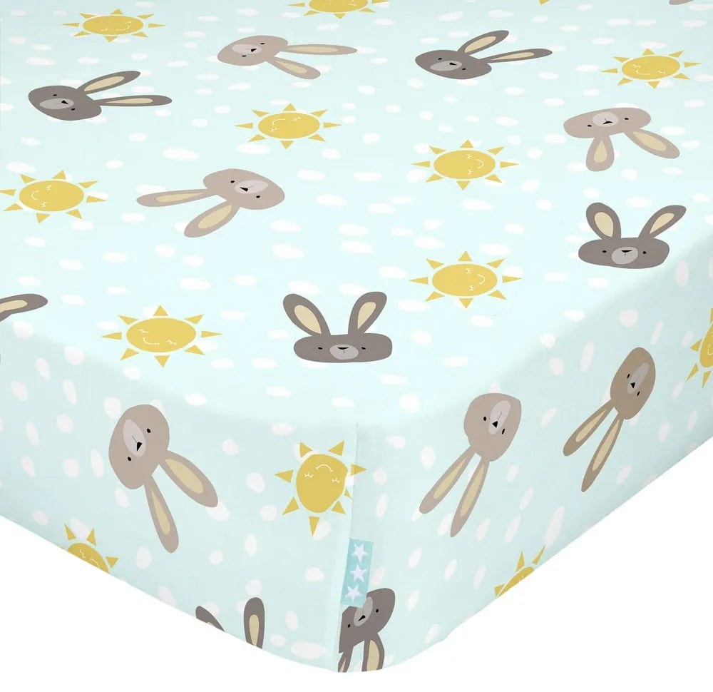 Cearceaf din bumbac pentru copii Moshi Moshi Rabbit Family, 70 x 140 cm