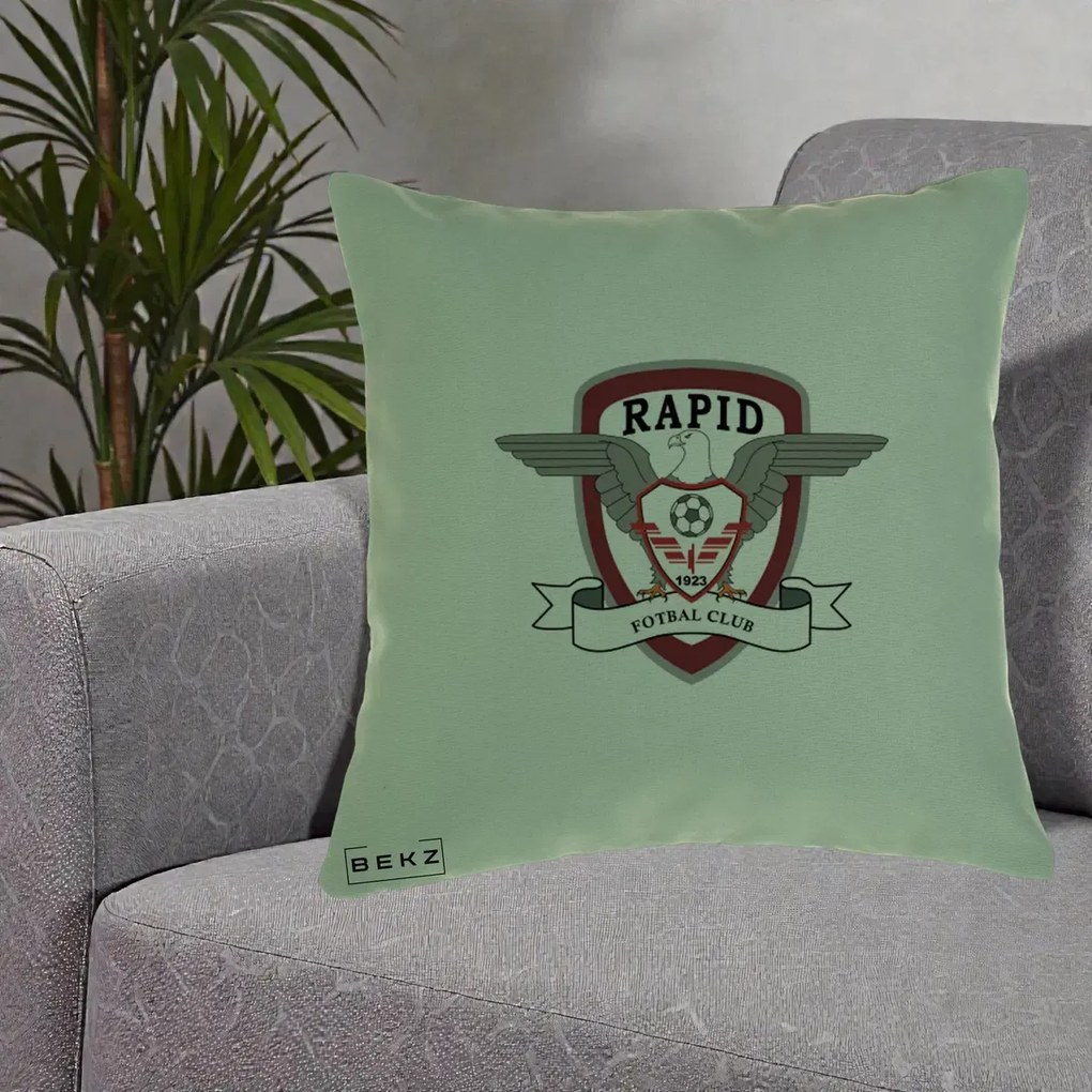 Perna Personalizata Rapid Fotbal Club 1923, 40x40 cm, Verde, Husa Detasabila, Perna Inclusa, BEKZ®