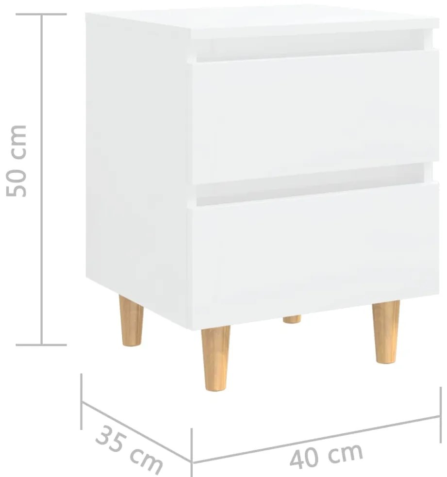 Noptiere  picioare lemn pin 2 buc. alb extralucios 40x35x50 cm 2, Alb foarte lucios