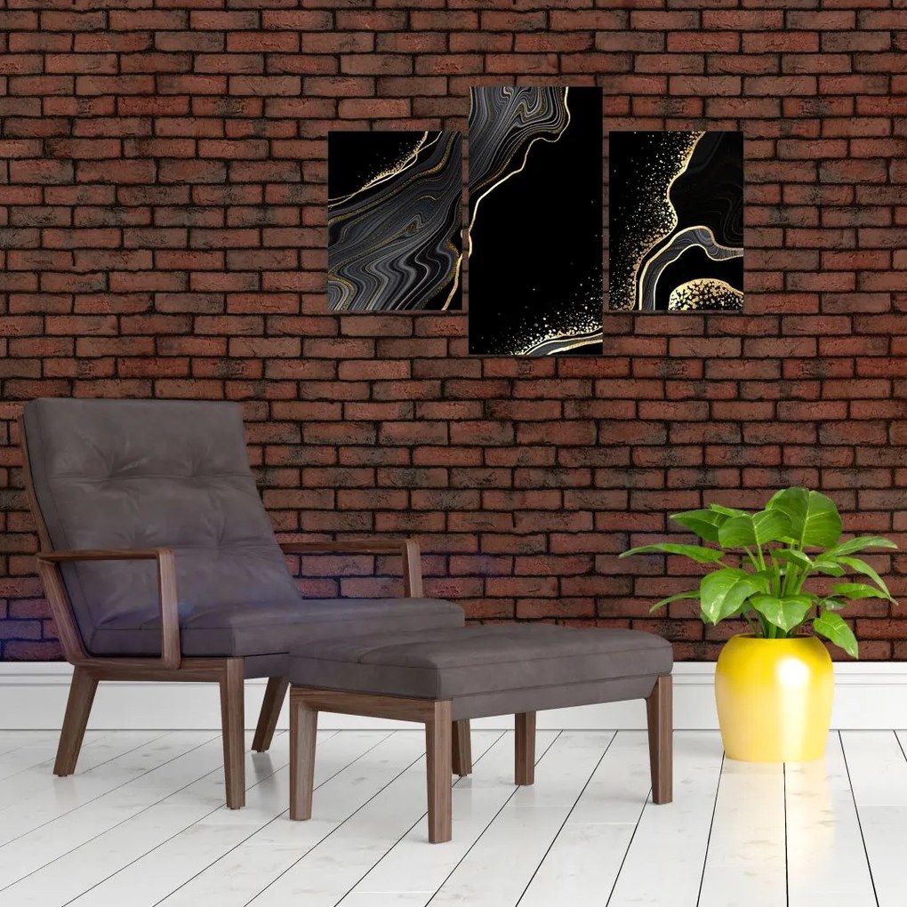 Tablou - Marmură negru - auriu (90x60 cm)