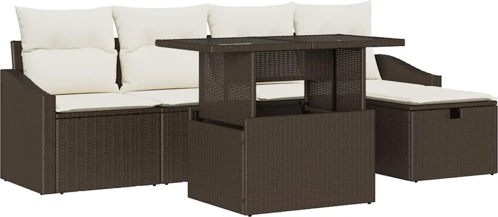 vidaXL Set de canapele pentru grădină cu pernă 6 pcs Maro Rattan poli