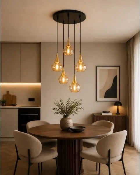 Lustră pe cablu LACRIMA HONEY 5xE27/60W/230V d. 45 cm