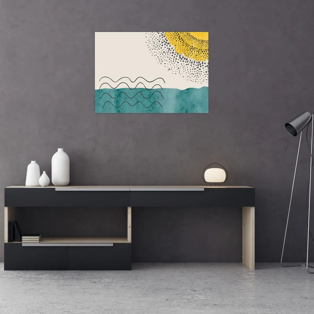 Tablou pe sticlă - pictură abstractă de plajă N⁰1 (70x50 cm)