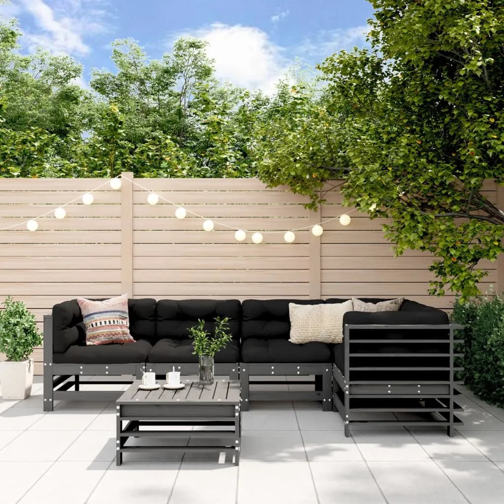 vidaXL Set mobilier relaxare grădină&amp;perne 6 piese gri lemn masiv pin