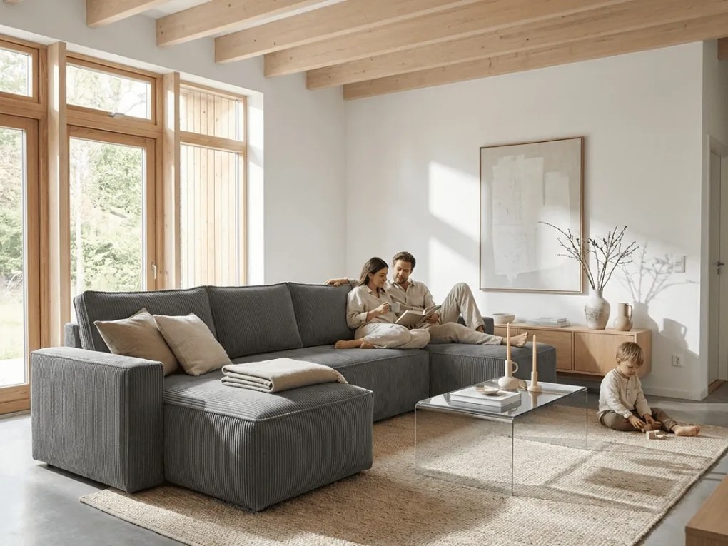 OFERTA Canapea gri inchis in U SMART COSARO 295x140 cm II. calitate