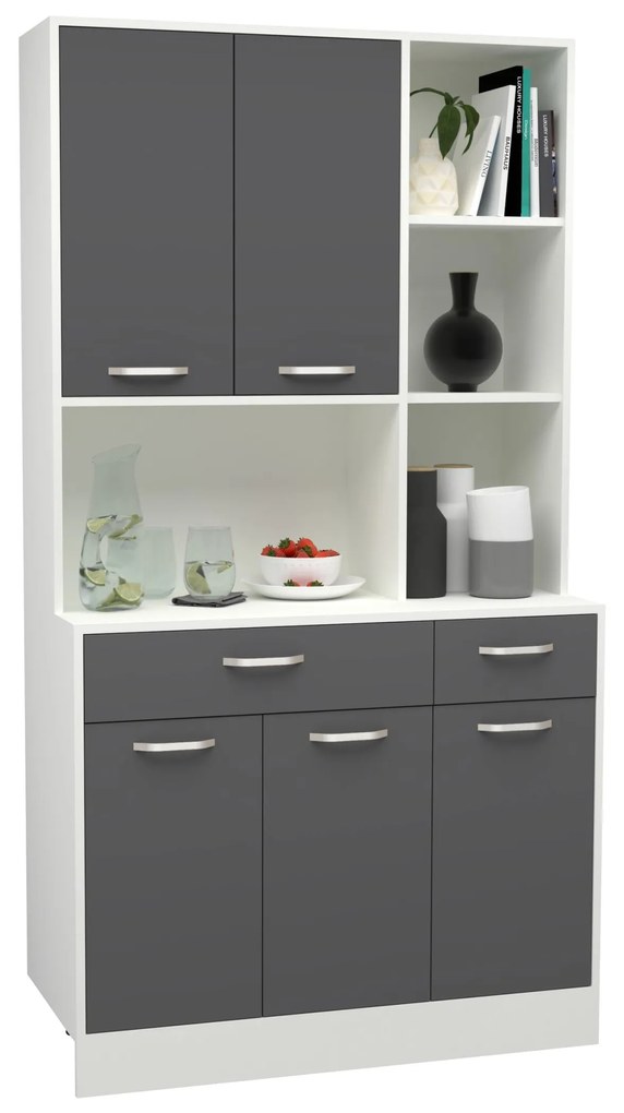 Bufet Hugo, Antracit/Alb, 100 x 44 x 188 cm