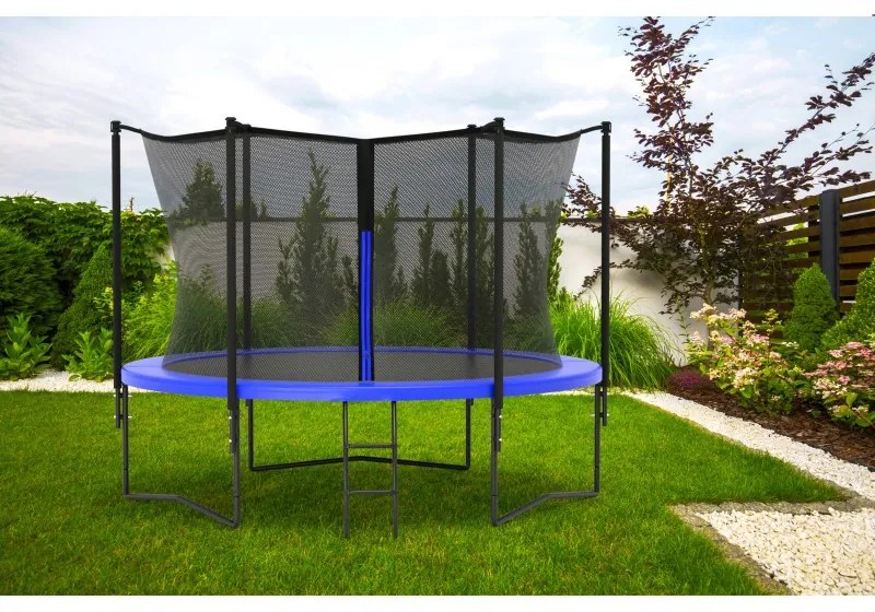 Trambulina de gradina cu plasa de siguranta si scara Culoare albastra, BARS 365 cm