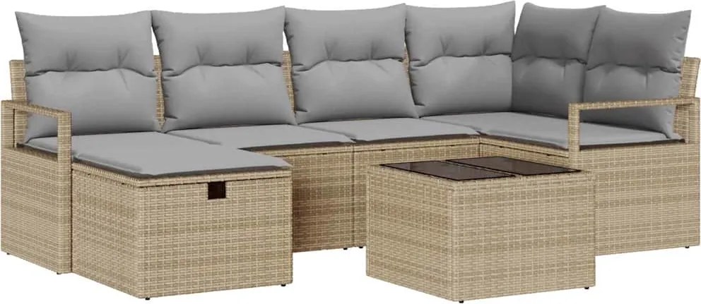 vidaXL Set de canapea cu pernă 7 pcs Beige și gri deschis poliratan