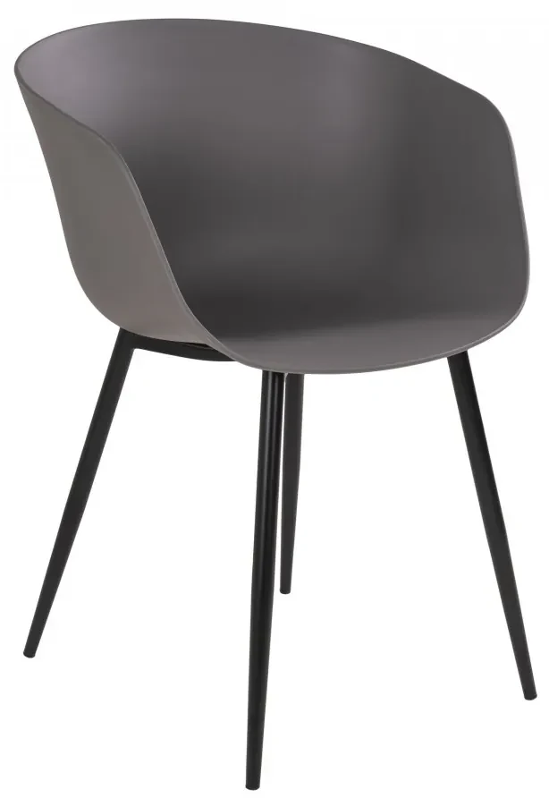 Scaun dining gri din piele cu picioare negre Roda