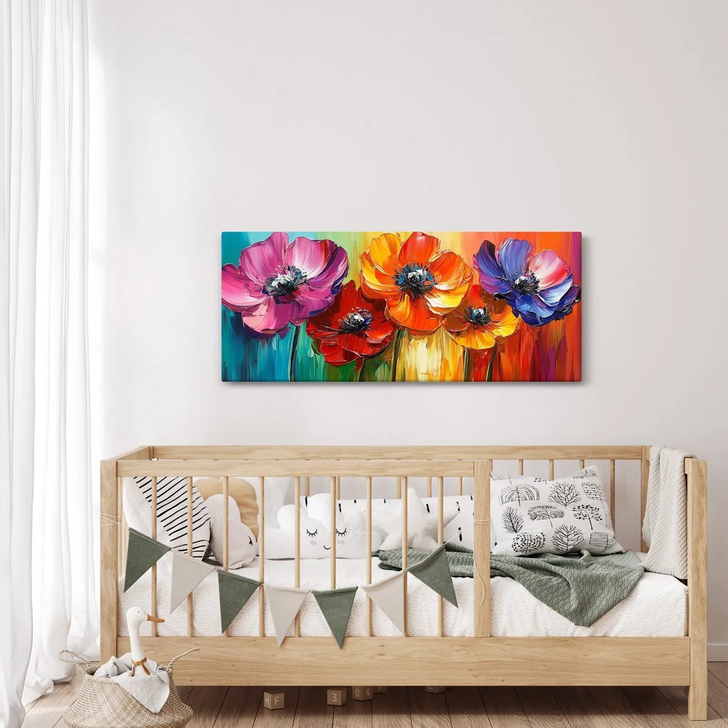 Tablou - Cinci flori colorate (120x50 cm)