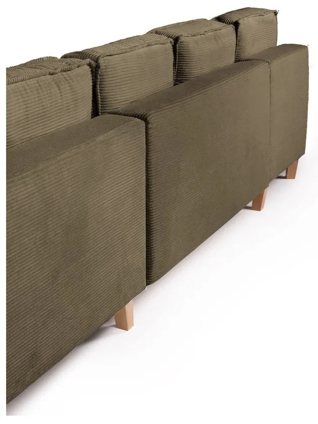 Colțar verde extensibil cu tapițerie din catifea reiată (cu colț pe partea dreaptă/în formă de "U") Tori – Bonami Selection