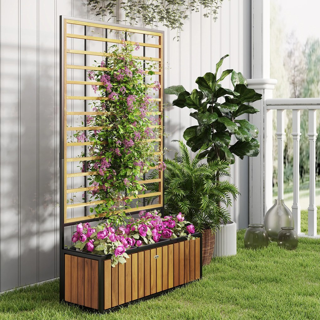 Outsunny Jardiniere cu trei pat înalt de grădină orificii de drenaj din lemn de salcâm industrie 74 x 27 x 131 cm tec | Aosom Romania