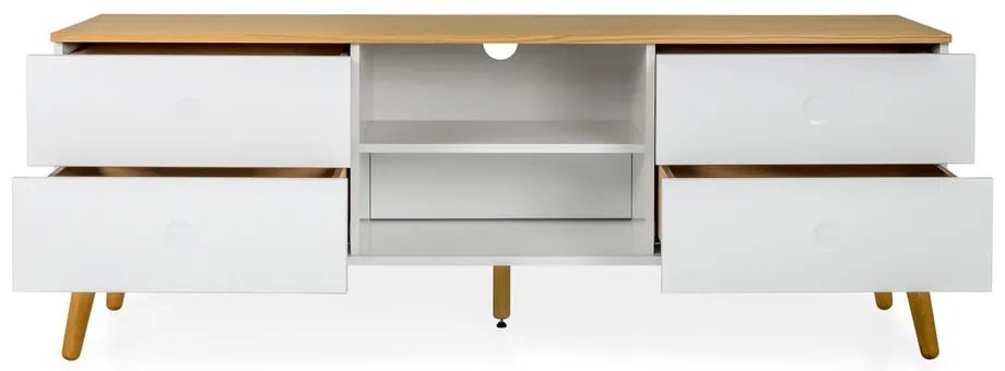Masă TV cu detalii în decor de stejar Tenzo Dot, lățime 162 cm, alb
