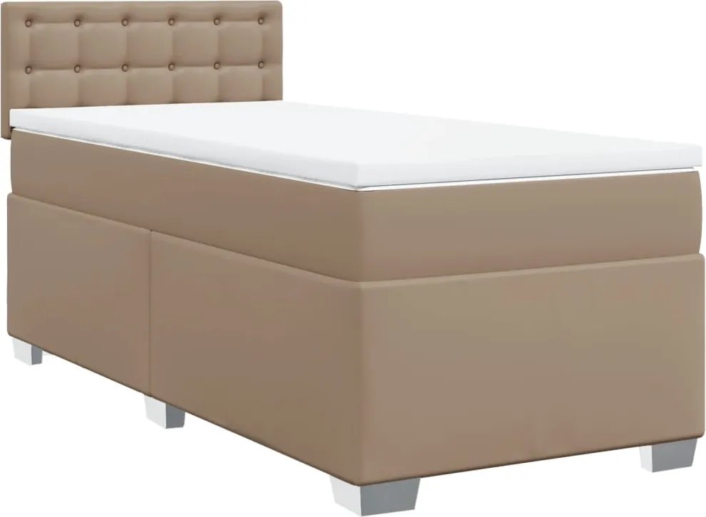 vidaXL Pat box spring cu saltea, cappuccino, 90x200 cm piele ecologică