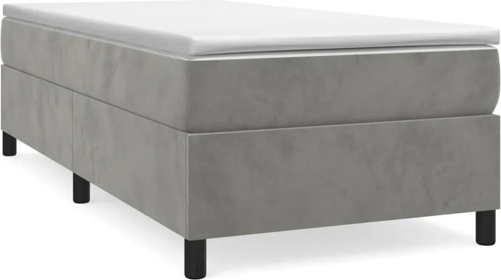 vidaXL Pat box spring cu saltea, gri deschis, 100x200 cm, catifea