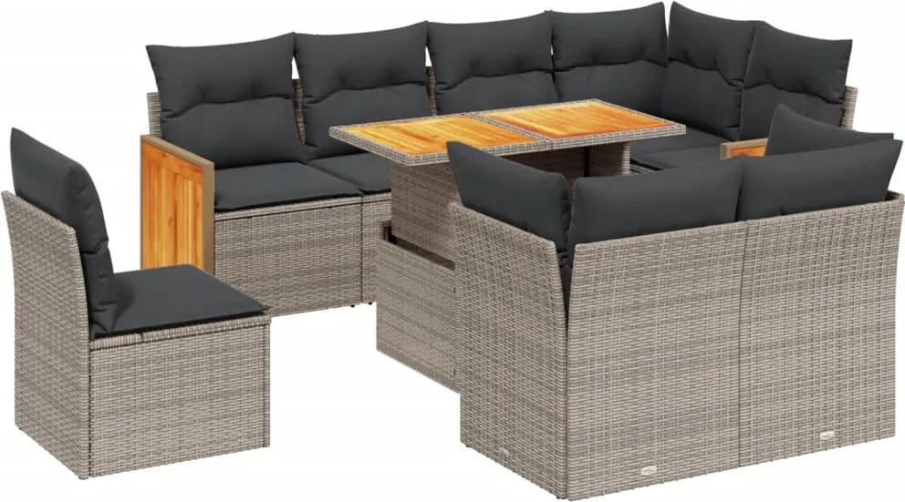 vidaXL Set canapele de grădină, 9 piese, cu perne, gri, poliratan