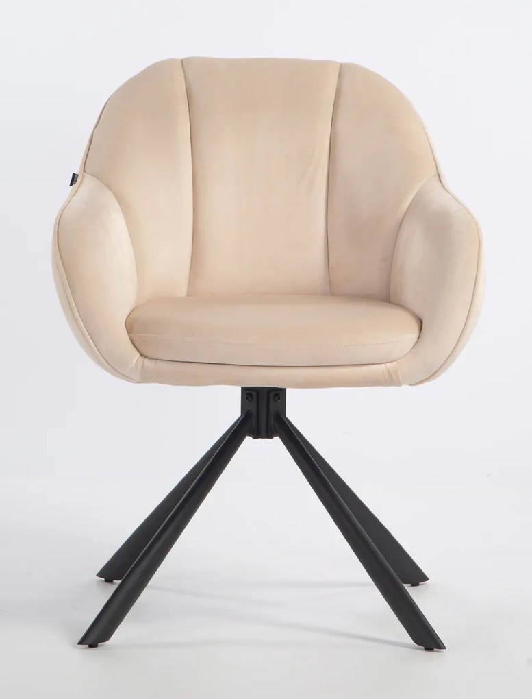HR2055 BAZĂ STEA Scaun Crem din Catifea cu Bază Neagră