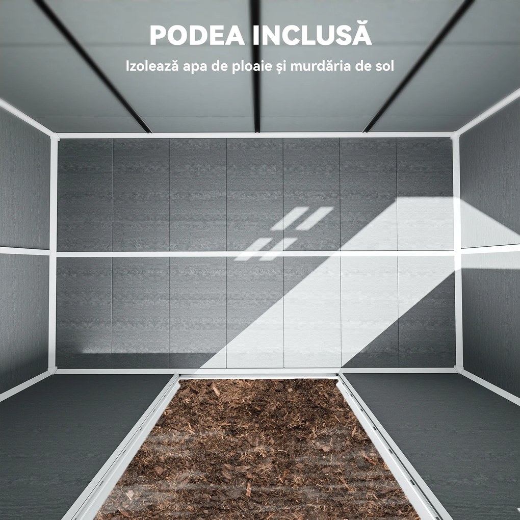 Outsunny Căsuță de Grădină pentru Depozitare Unelte 4.96m² Gri | Aosom Romania