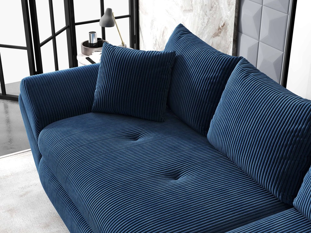 Canapea extensibilă dumonde cu ladă de depozitare si sezut confortabil din spuma high-density, Loana Zoom Albastru 300x100 cm