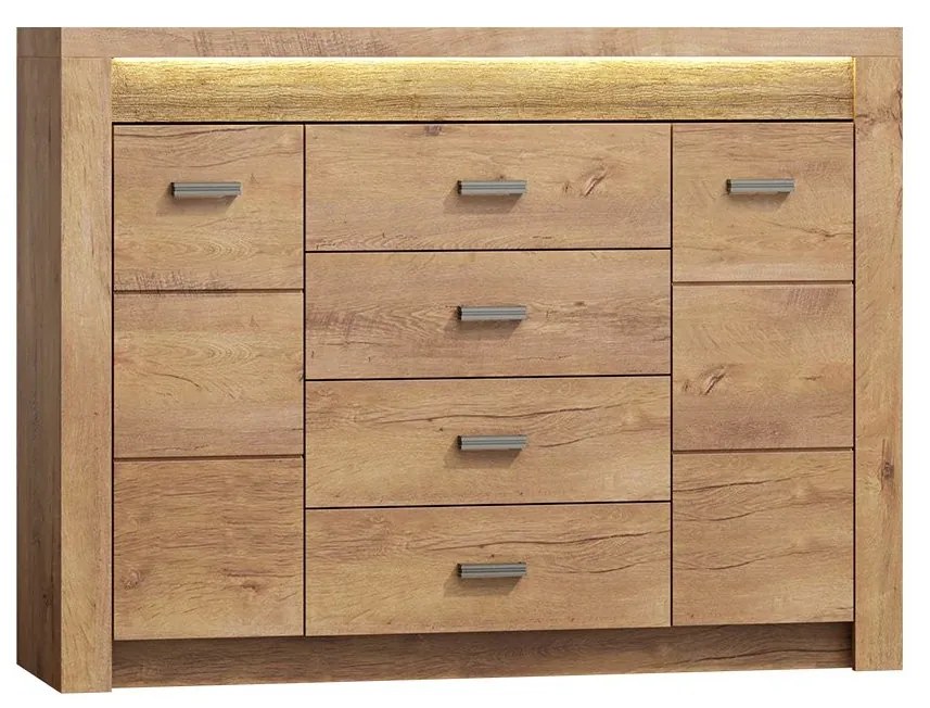 Comodă combinată Nadenas N7 (arin închis) (iluminat LED Alb deschis). 1058230