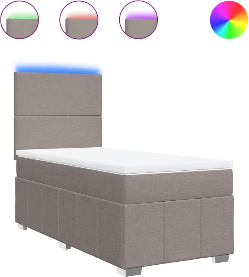 vidaXL Pat box spring cu saltea, gri taupe, 90x190 cm, textil