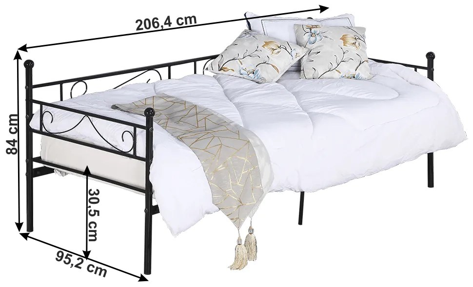 Pat metalic de 1 persoana , 90x200 ,suport saltea inclus alb