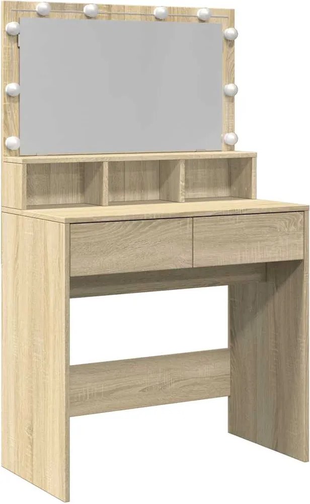 vidaXL Masă de toaletă cu LED, stejar sonoma, 80x41x134,5 cm