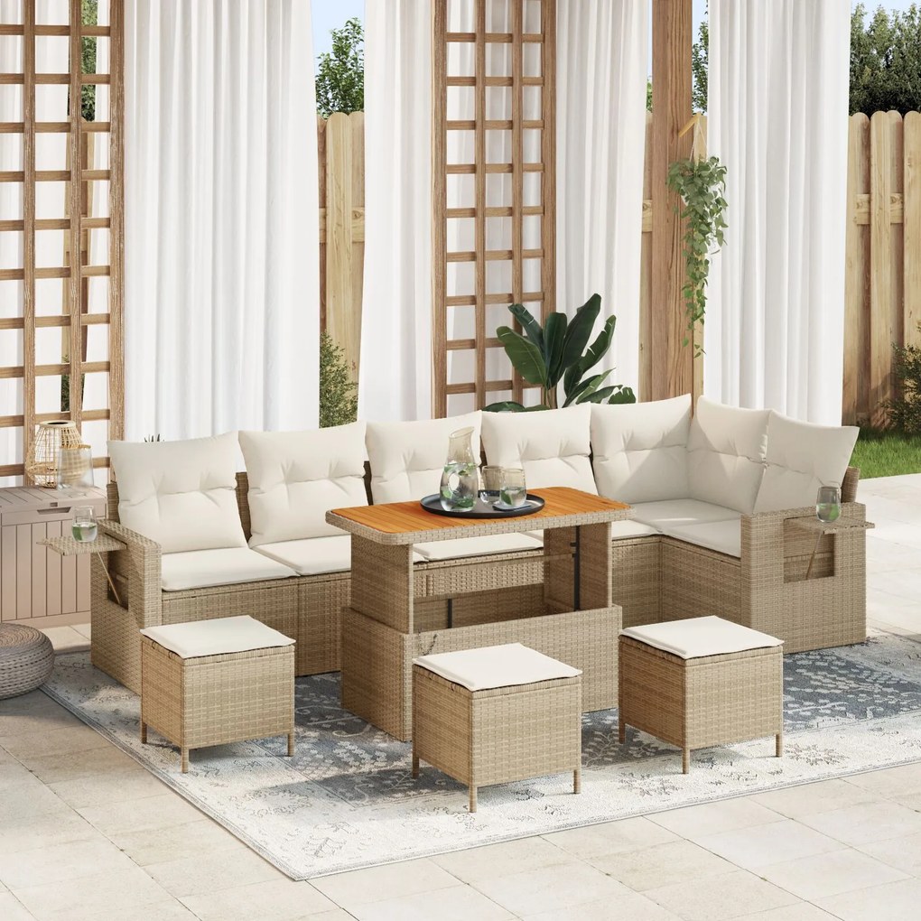 Set de Canapea Grădină vidaXL cu Perne Bej Ratan Poliester Acacia