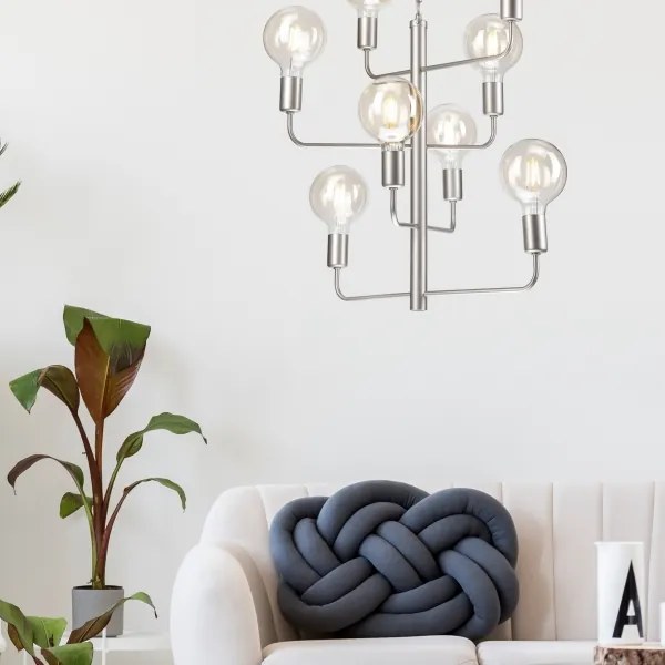 Lustră pe lanț ORLANDO 8xE27/60W/230V argintie