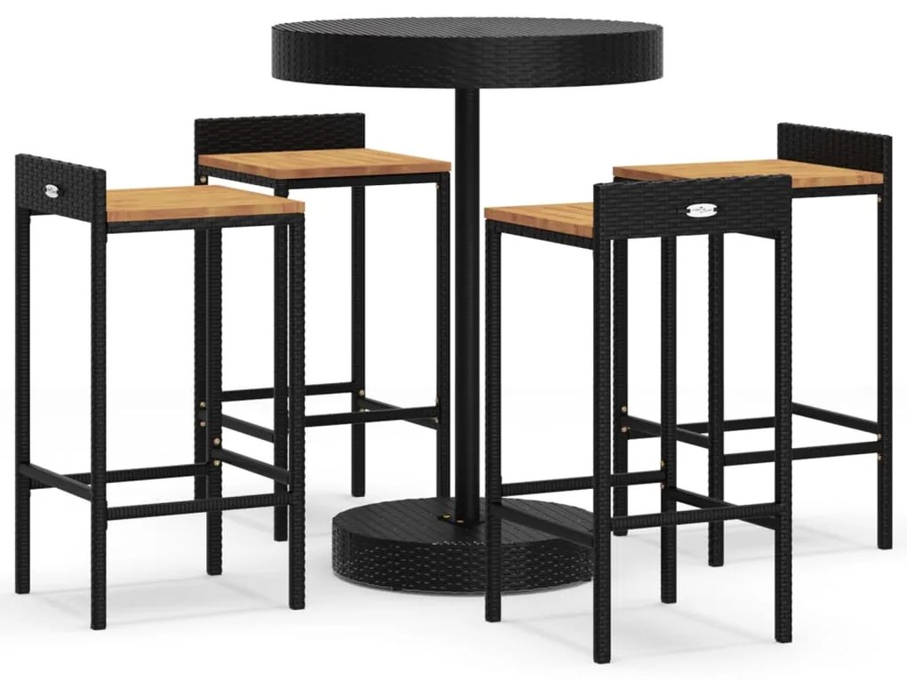 3187716 vidaXL Set bar pentru grădină, 5 piese, negru, poliratan/lemn acacia