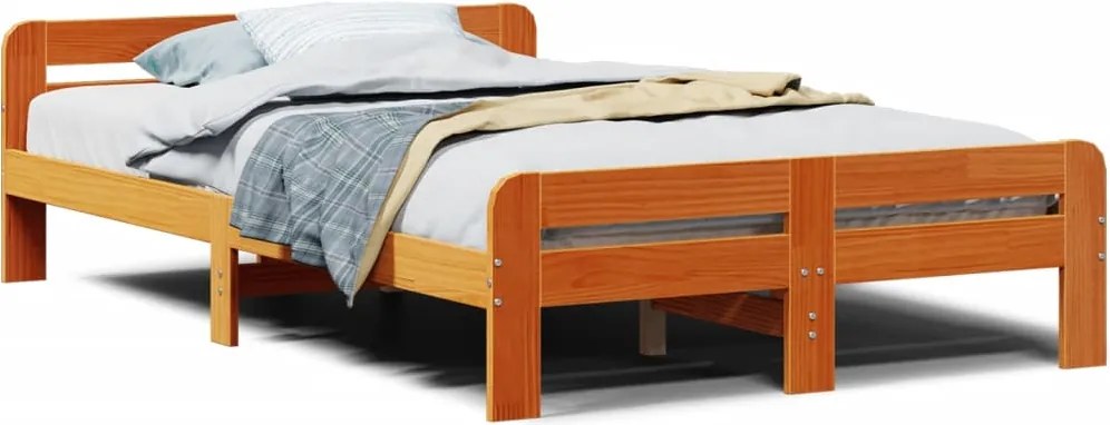 vidaXL Cadru pat fără saltea, maro ceruit, 135x190 cm, lemn masiv pin