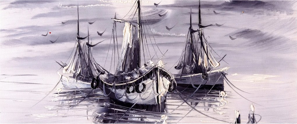 Tablou - Port marin, pictură în ulei (120x50 cm)