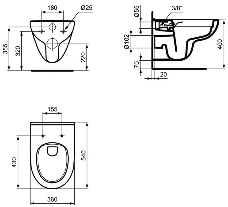 Vas WC suspendat Ideal Standard I.Life A T481701, cu functie bideu, evacuare orizontala