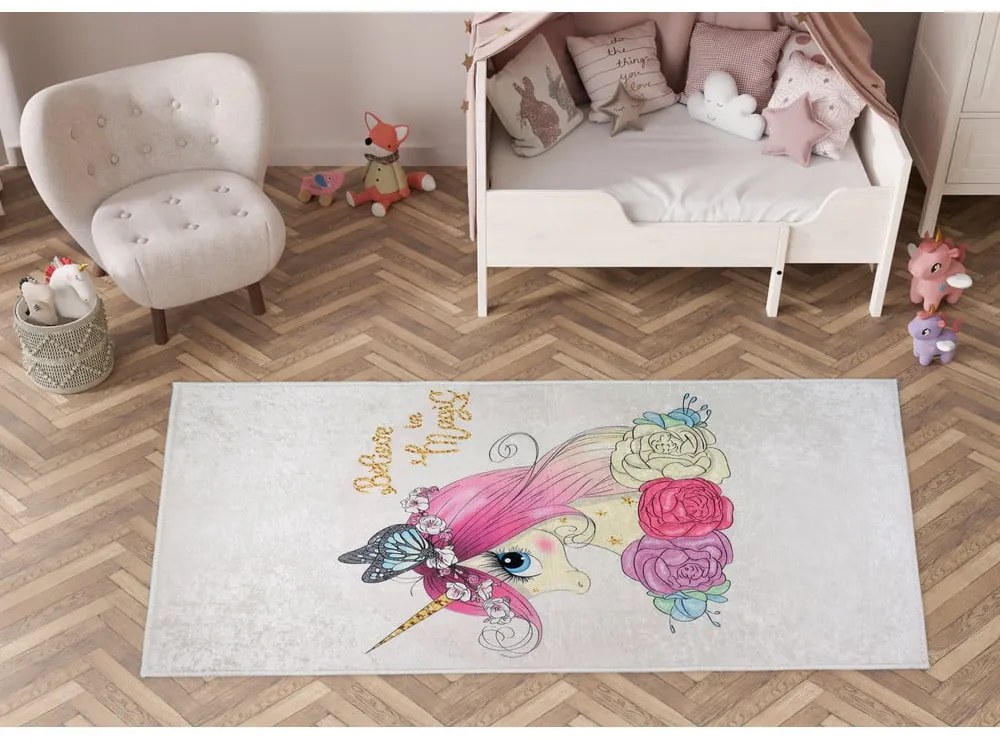 Covor pentru copii fildeș lavabil 80x120 cm Cute Unicorn – Vitaus