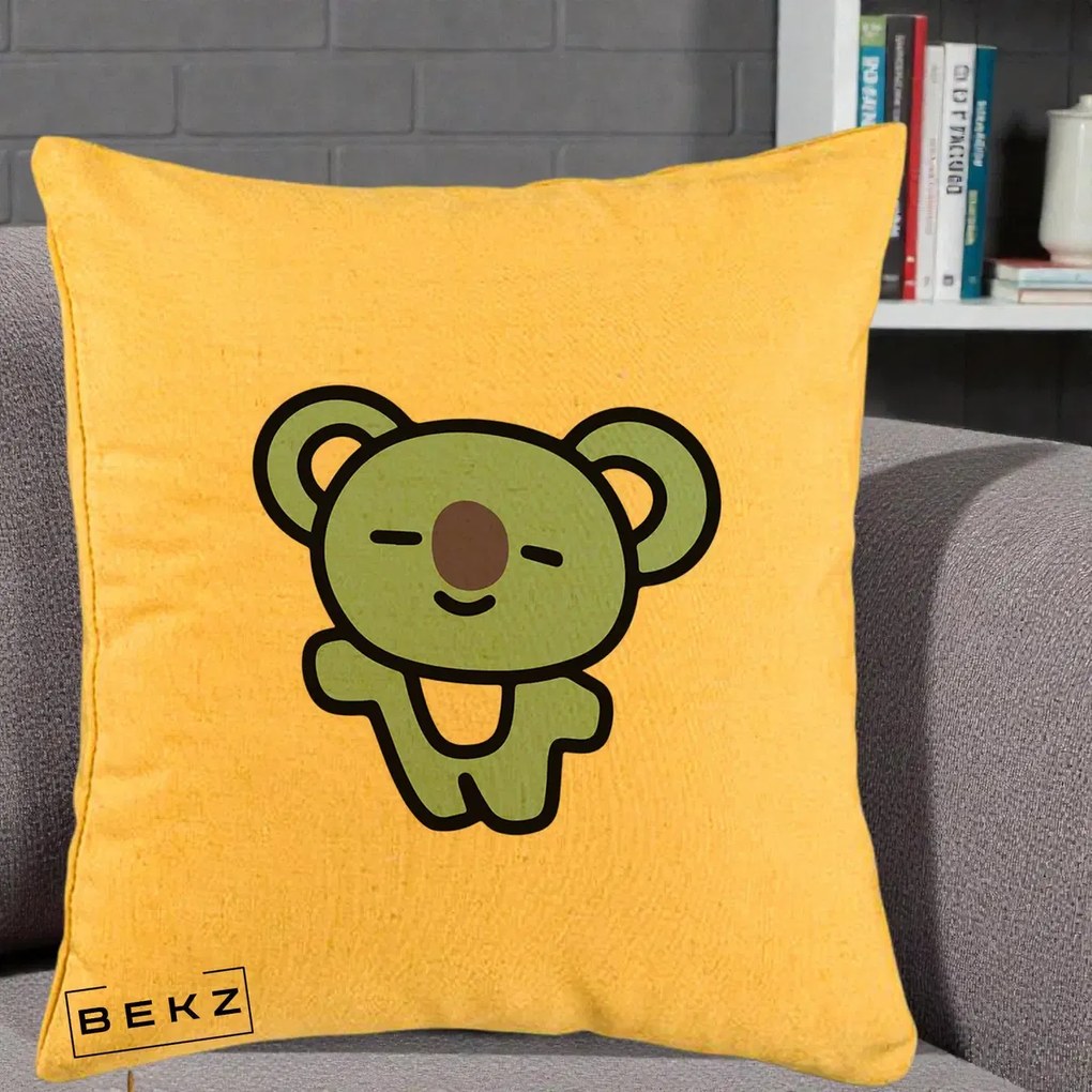 Perna Personalizata BT21 Koya Kawaii, 40x40 cm, Galben, Husa Detasabila, Perna Inclusa, BEKZ®