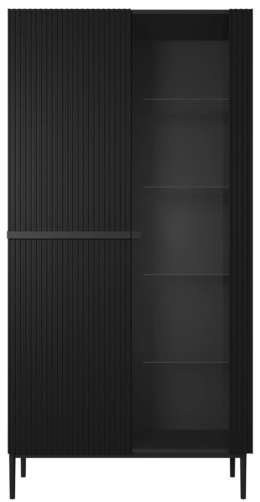 Vitrina Nicole 100 cm cu fata canelata - negru mat