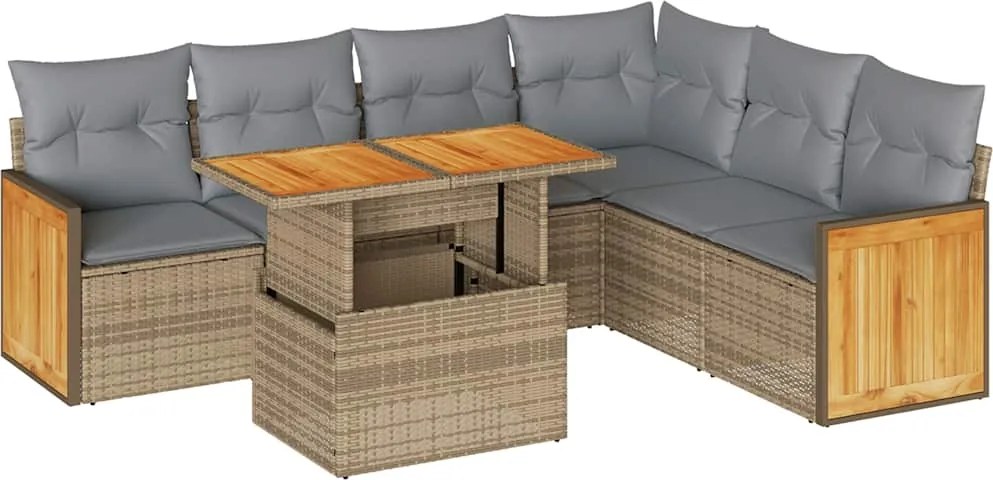 vidaXL Set canapele grădină cu perne 7 piese bej poliratan/lemn acacia