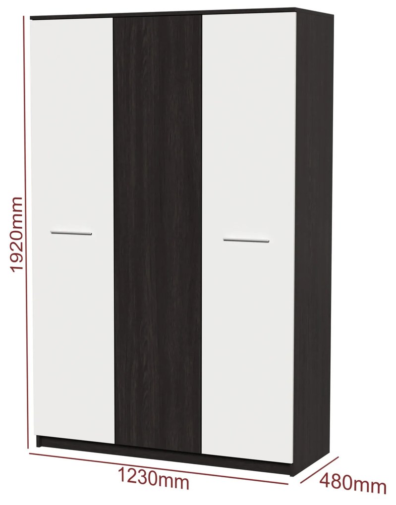 Dormitor Luiza 3U5P, culoare magia (wenge) / alb, cu pat standard 140 x 200 cm, dulap cu 3 usi, comoda si 2 noptiere