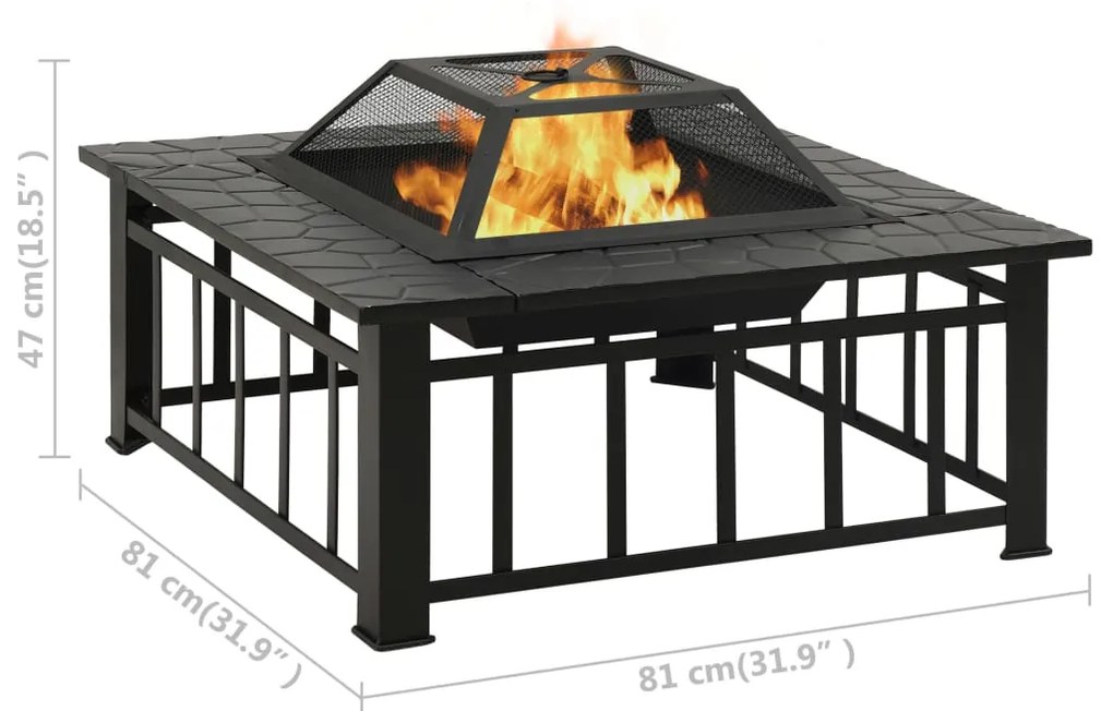 Vatra de foc pentru gradina, cu vatrai, 81x81x47 cm, otel, XXL