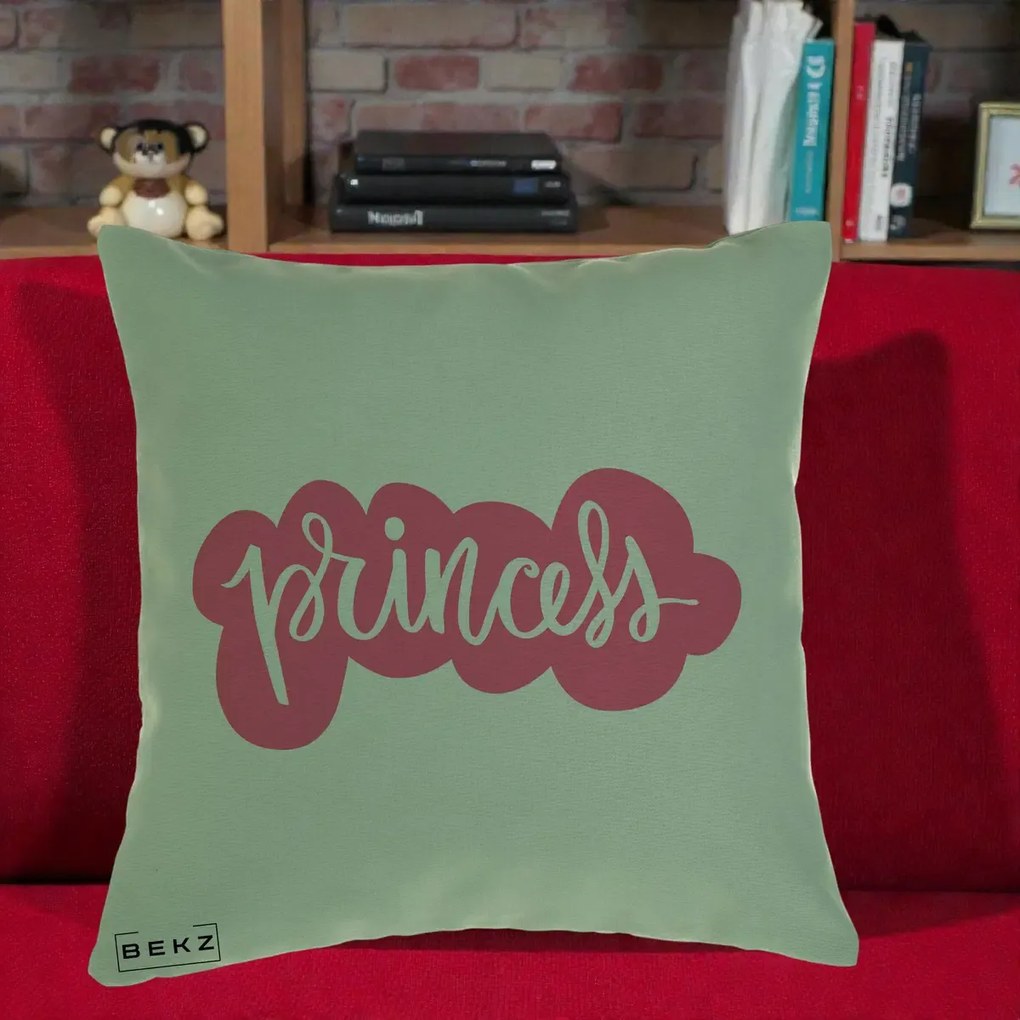 Perna Decorativa Princess Text Roz, 40x40 cm, Verde, Husa Detasabila, Perna Inclusa, BEKZ®