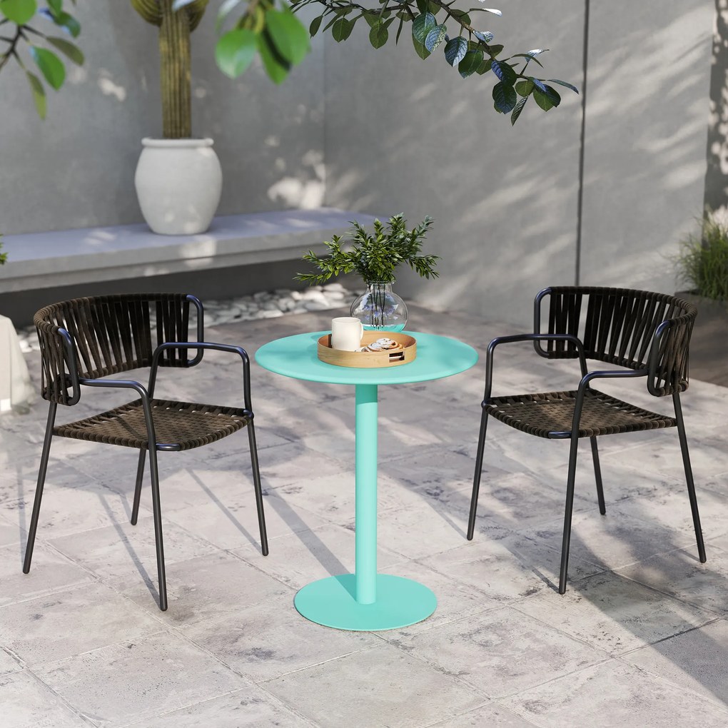 HOMCOM Masă de dining rotundă pentru 2 persoane Ø60 cm modernă cu bază rotundă cadru din oțel pentru interior și exterior verde | Aosom Romania