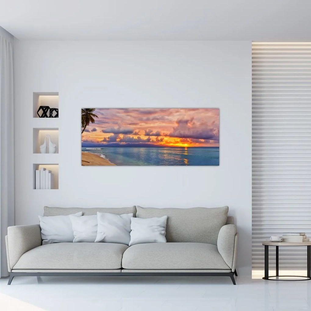 Tablou - Apus de soare la plajâ (120x50 cm)