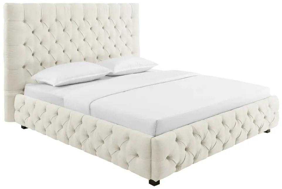 Pat elegant tapitat cu tesatura bej, PARIS CHESTERFIELD 180x200cm