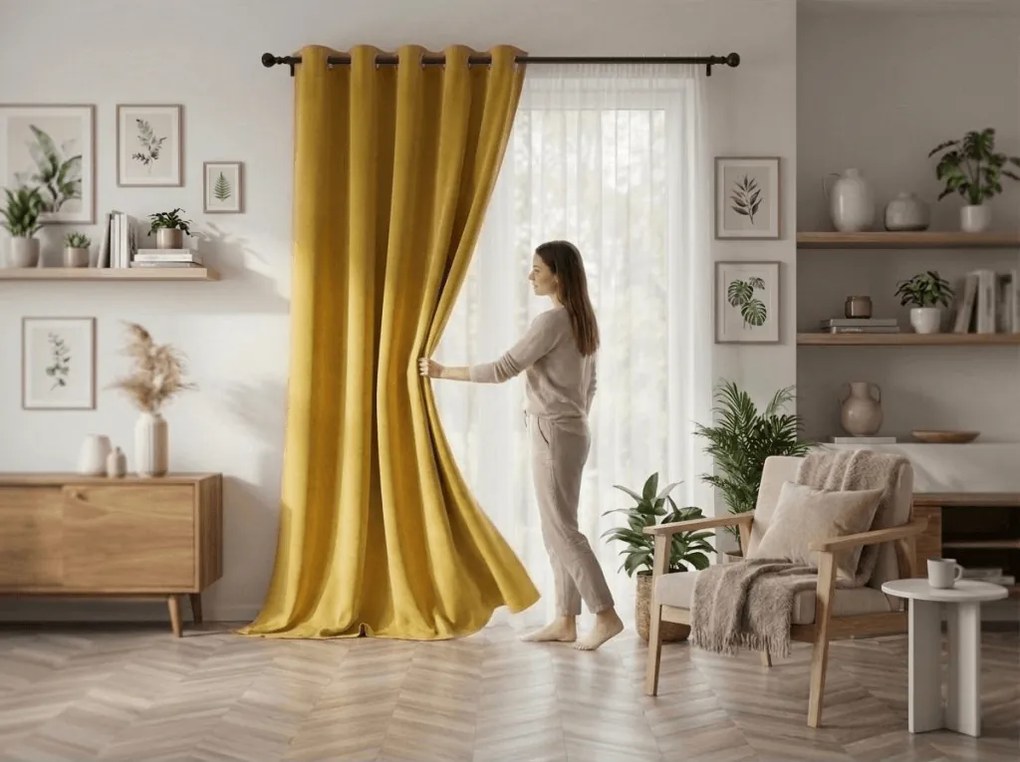 Draperie galbena OXFORD 140x250 cm Agatat: Inele metalice