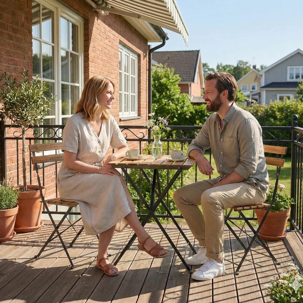 Outsunny Set mobilier de grădină bistro 3 piese, 2 scaune pliabile, masă pătrată din lemn de acacia, 55x55x71cm, natural | Aosom Romania