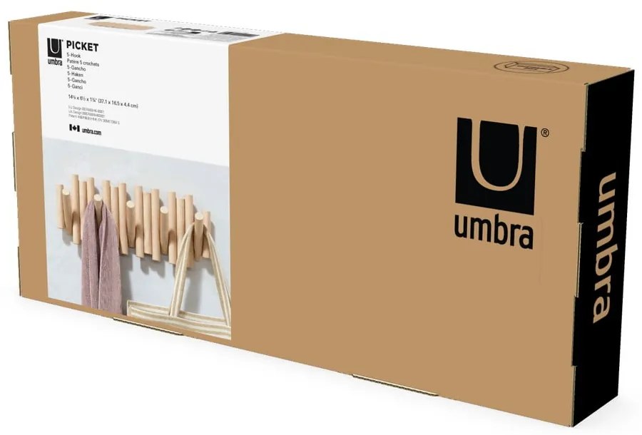 Cuier de perete în culoare naturală din lemn masiv de pin Picket – Umbra