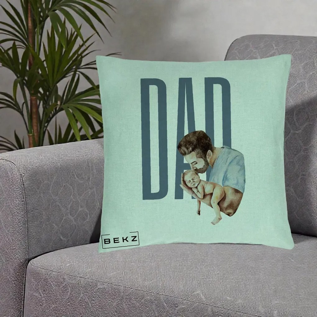 Cadou pentru Tata - Perna Personalizata DAD Tata si Nou-Nascut, 40x40 cm, Verde Menta, Husa Detasabila, Perna Inclusa, BEKZ®