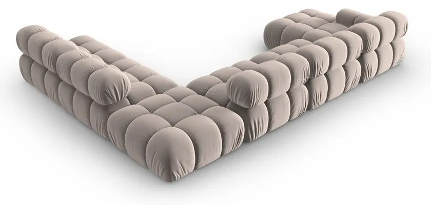 Colțar modular maro deschis cu tapițerie din catifea (cu colț pe partea dreaptă/în formă de "U") Bellis – Micadoni