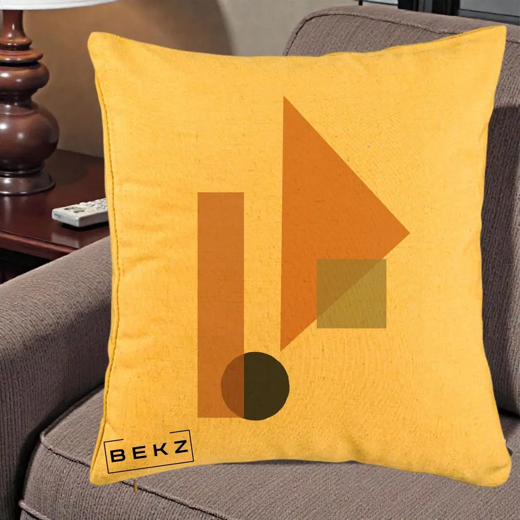 Perna Decorativa Geometric Bauhaus Triunghi, 40x40 cm, Galben, Husa Detasabila, Perna Inclusa, BEKZ®