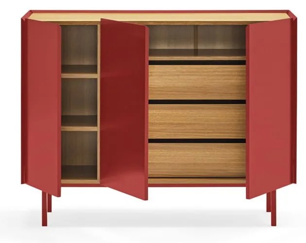 Comodă roșie joasă cu aspect de lemn de stejar 110x85 cm Arista – Teulat